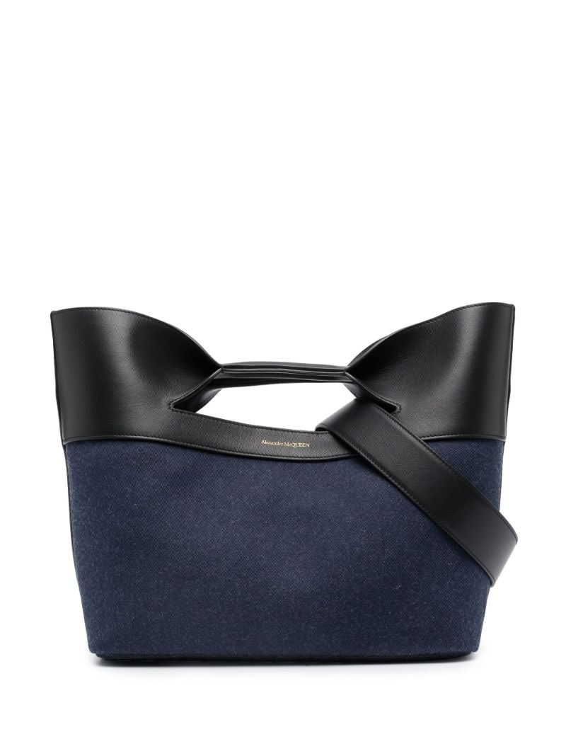 Black the Bow Small Leather Denim Tote Bag