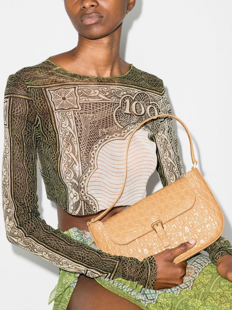 Neutral Miranda Lizard Effect Leather Shoulder Bag