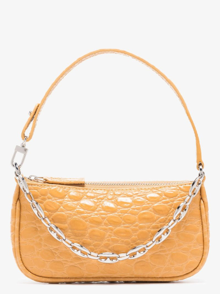 Neutral Mini Rachel Croc Embossed Leather Shoulder Bag