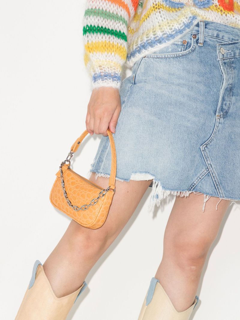 Neutral Mini Rachel Croc Embossed Leather Shoulder Bag