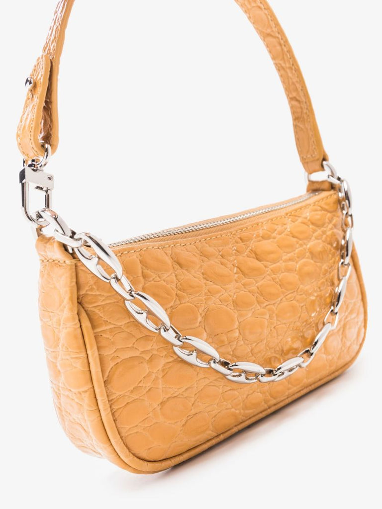 Neutral Mini Rachel Croc Embossed Leather Shoulder Bag