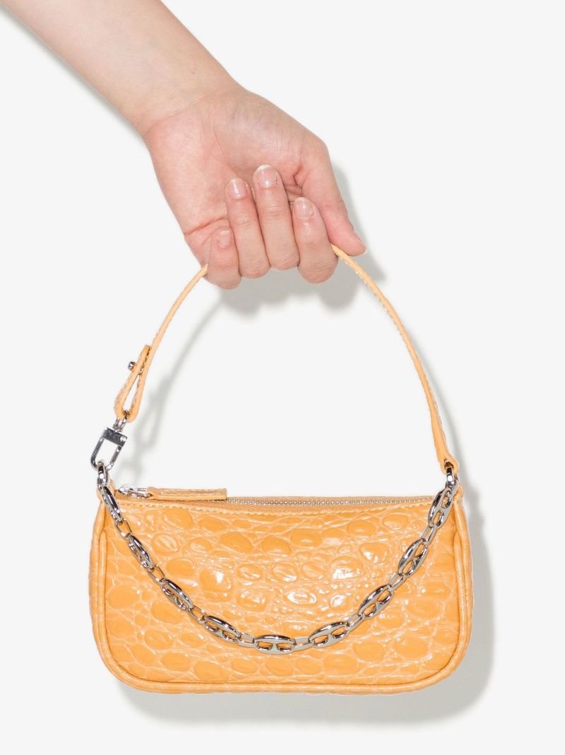 Neutral Mini Rachel Croc Embossed Leather Shoulder Bag