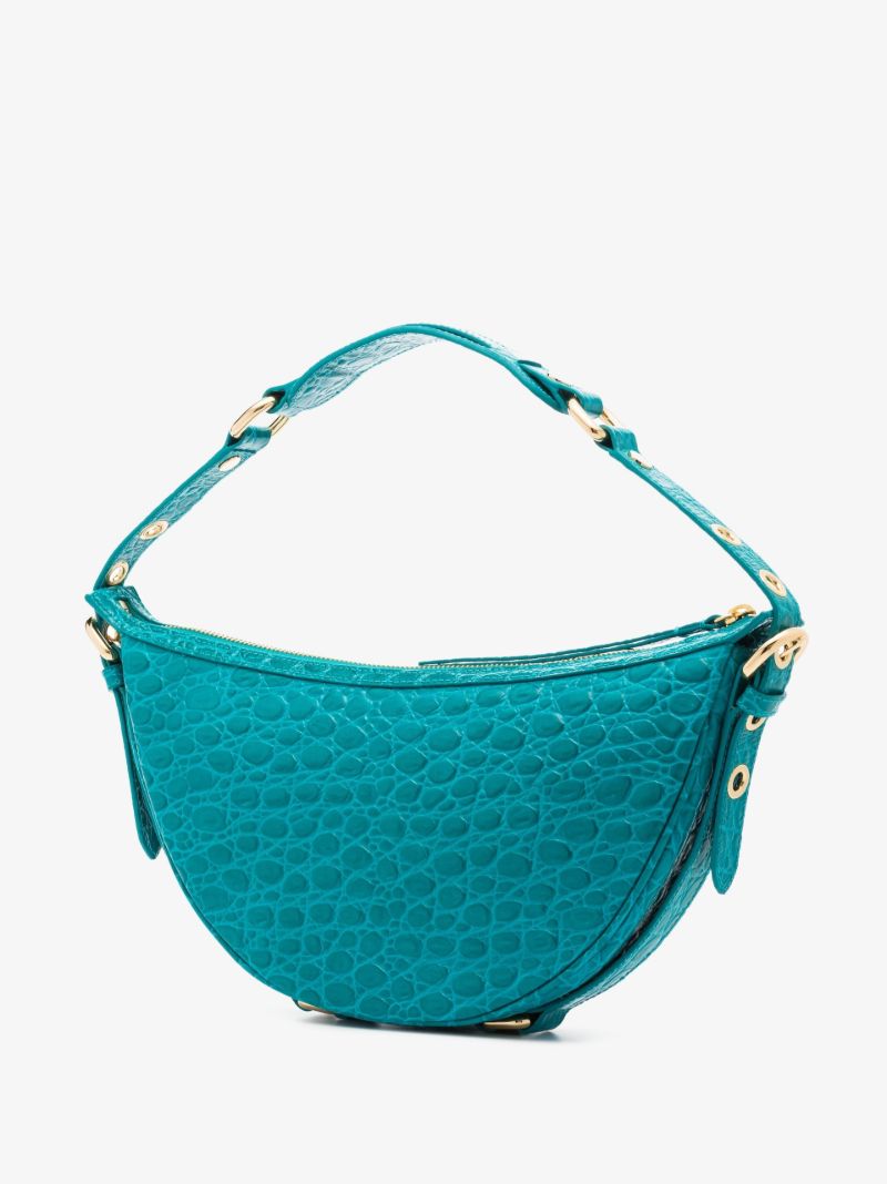 Blue Gib Mock Croc Leather Shoulder Bag