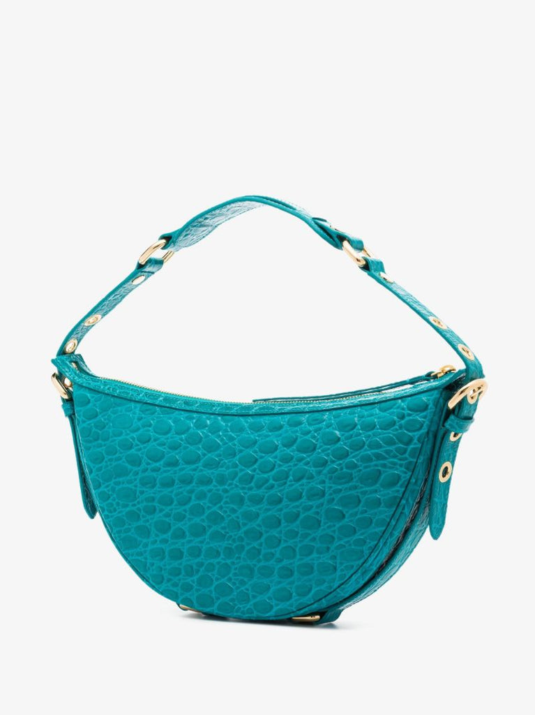 Blue Gib Mock Croc Leather Shoulder Bag