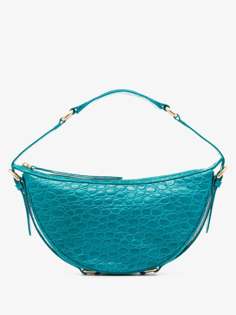 Blue Gib Mock Croc Leather Shoulder Bag