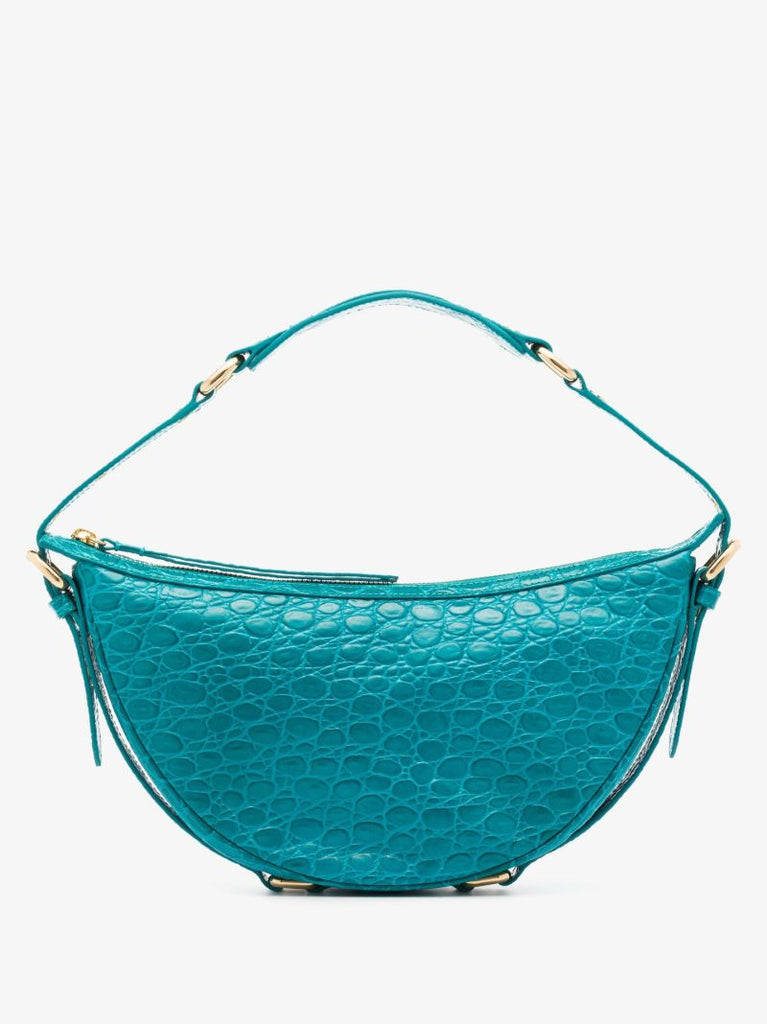 Blue Gib Mock Croc Leather Shoulder Bag