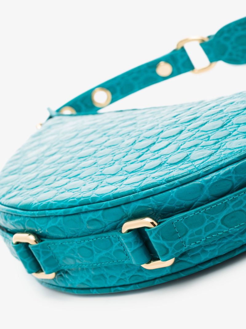 Blue Gib Mock Croc Leather Shoulder Bag