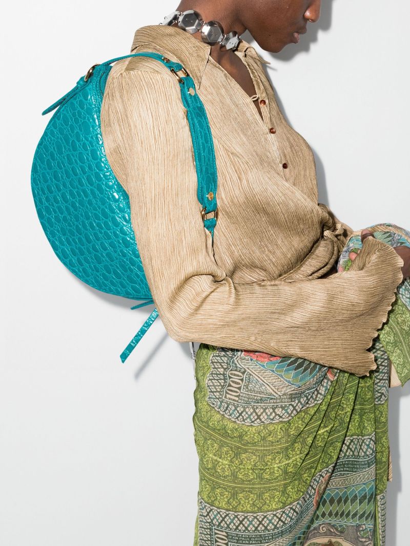 Blue Gib Mock Croc Leather Shoulder Bag