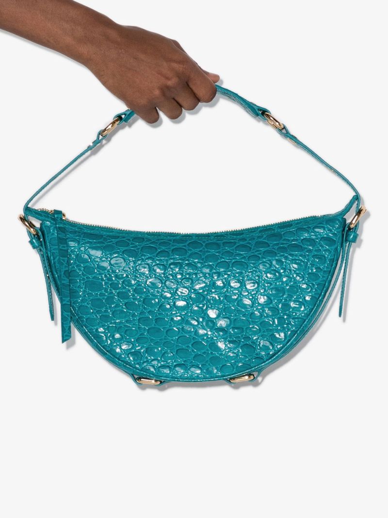 Blue Gib Mock Croc Leather Shoulder Bag