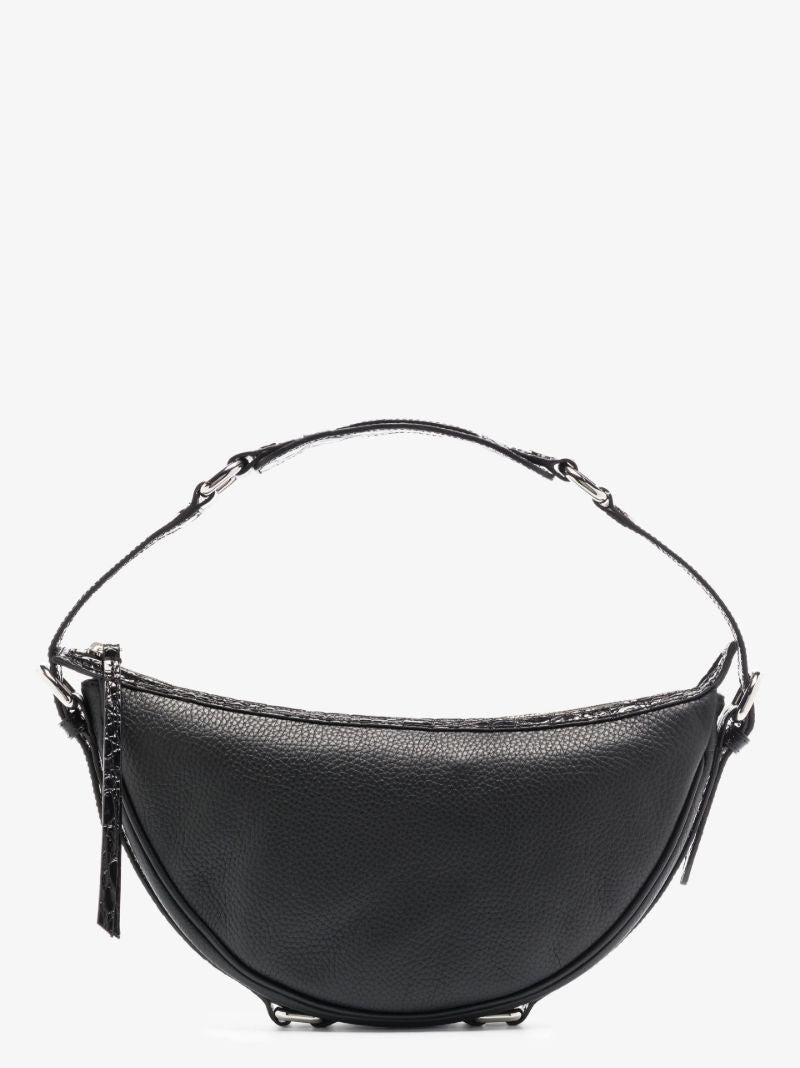 Black Gib Mock Croc Leather Shoulder Bag