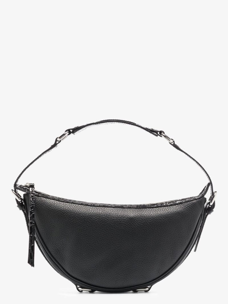 Black Gib Mock Croc Leather Shoulder Bag