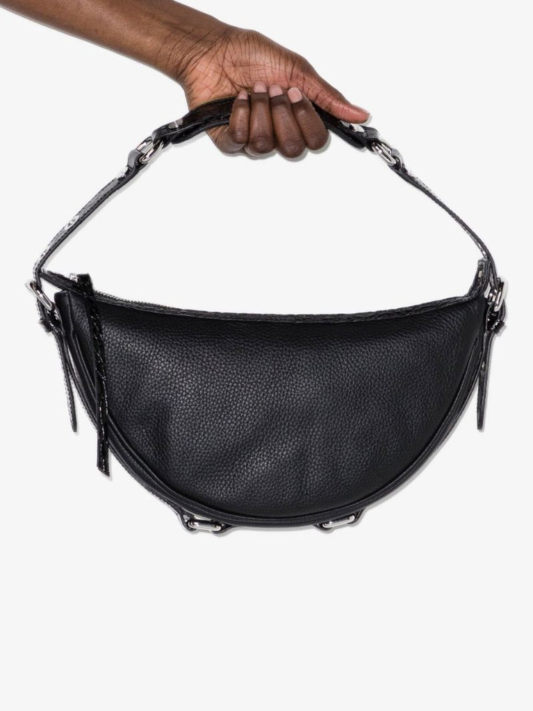 Black Gib Mock Croc Leather Shoulder Bag