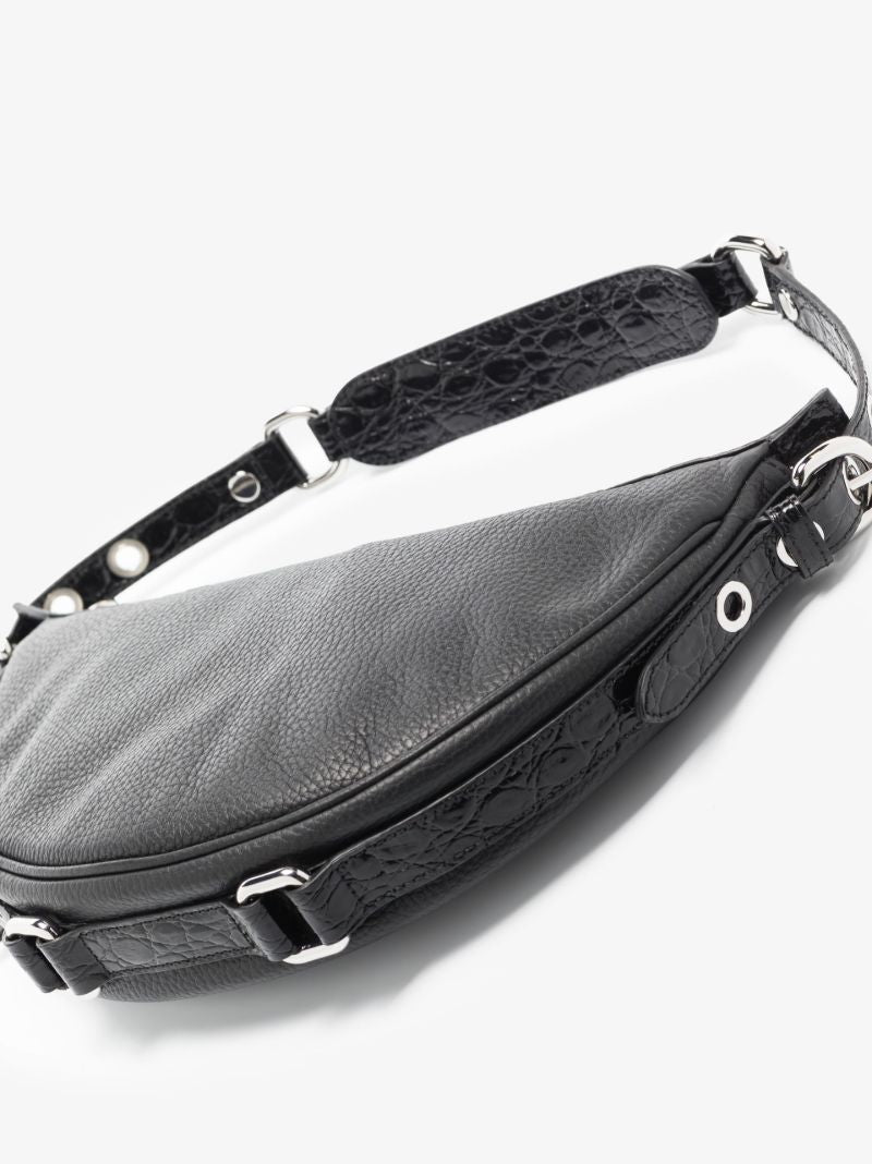 Black Gib Mock Croc Leather Shoulder Bag