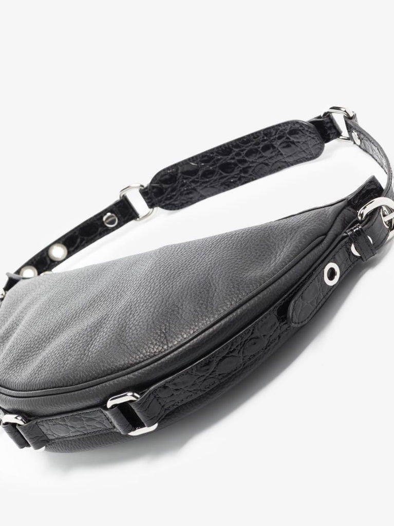 Black Gib Mock Croc Leather Shoulder Bag