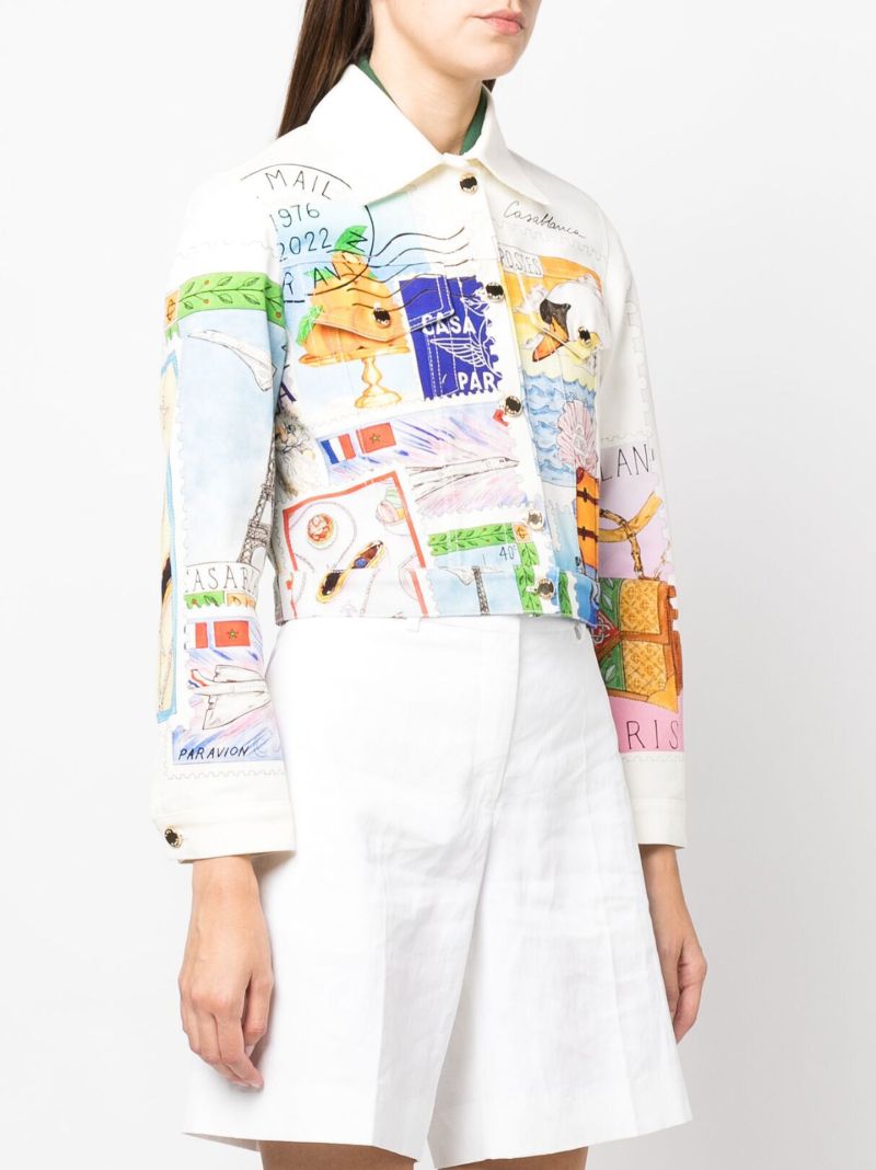 White Graphic Print Denim Jacket