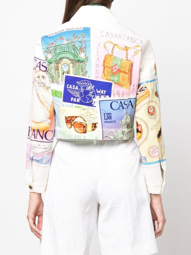 White Graphic Print Denim Jacket