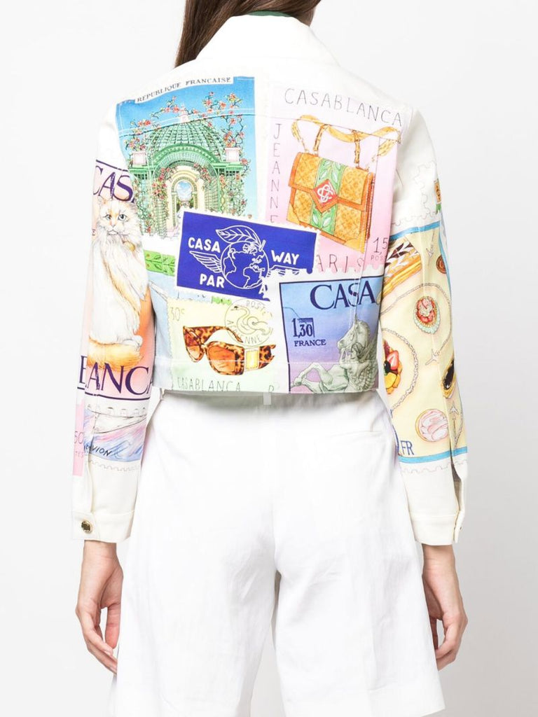 White Graphic Print Denim Jacket