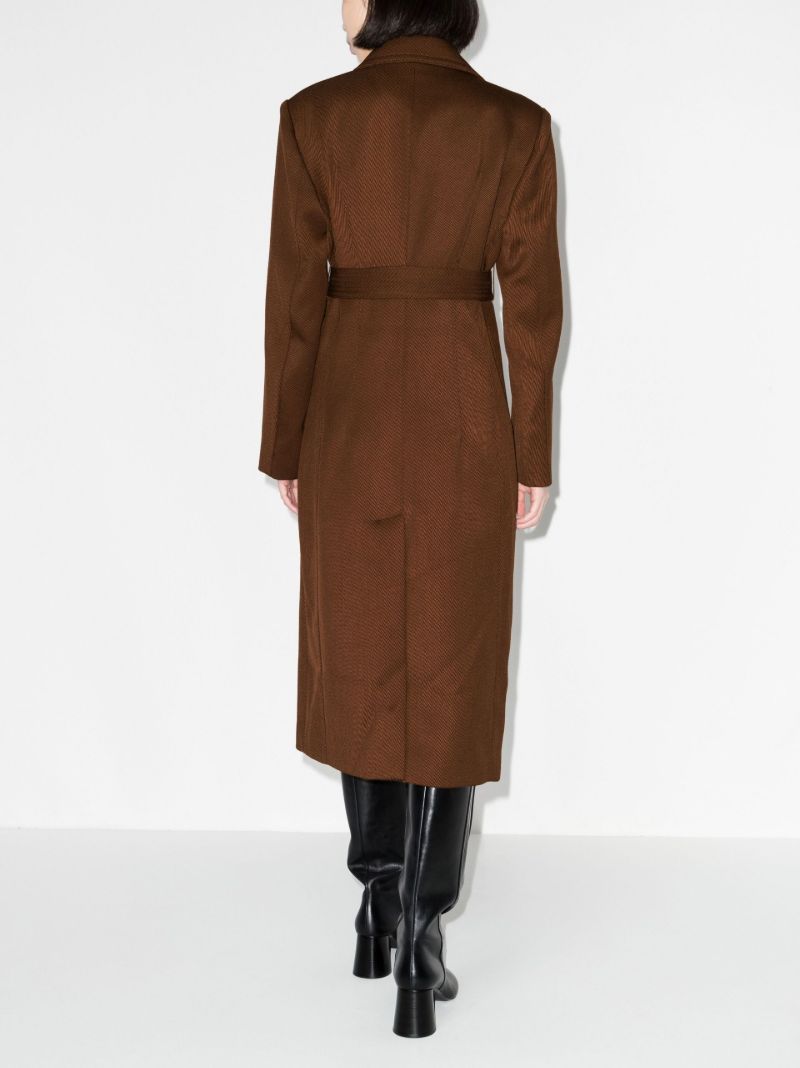 Brown Single-breasted Belted Coat