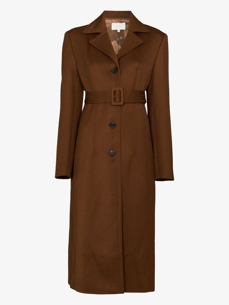 Brown Single-breasted Belted Coat