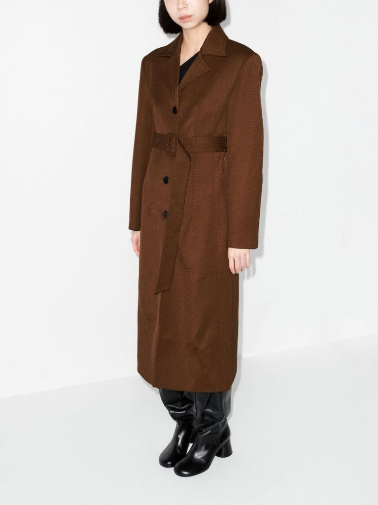 Brown Single-breasted Belted Coat