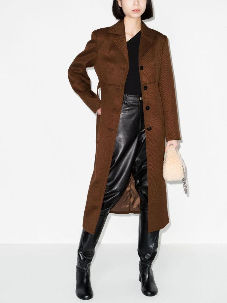 Brown Single-breasted Belted Coat