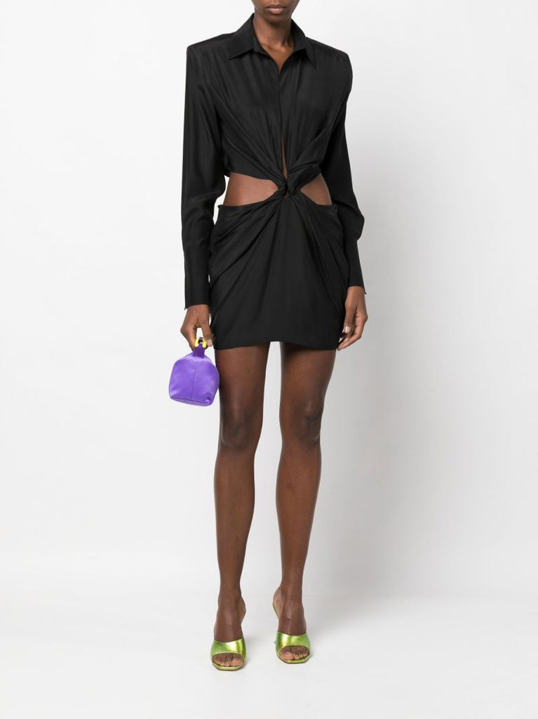 Black Tokai Twist Silk Mini Shirt Dress