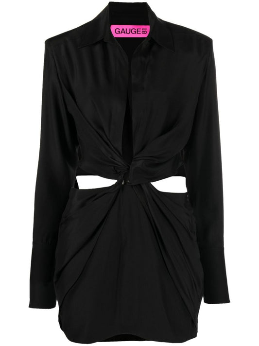 Black Tokai Twist Silk Mini Shirt Dress