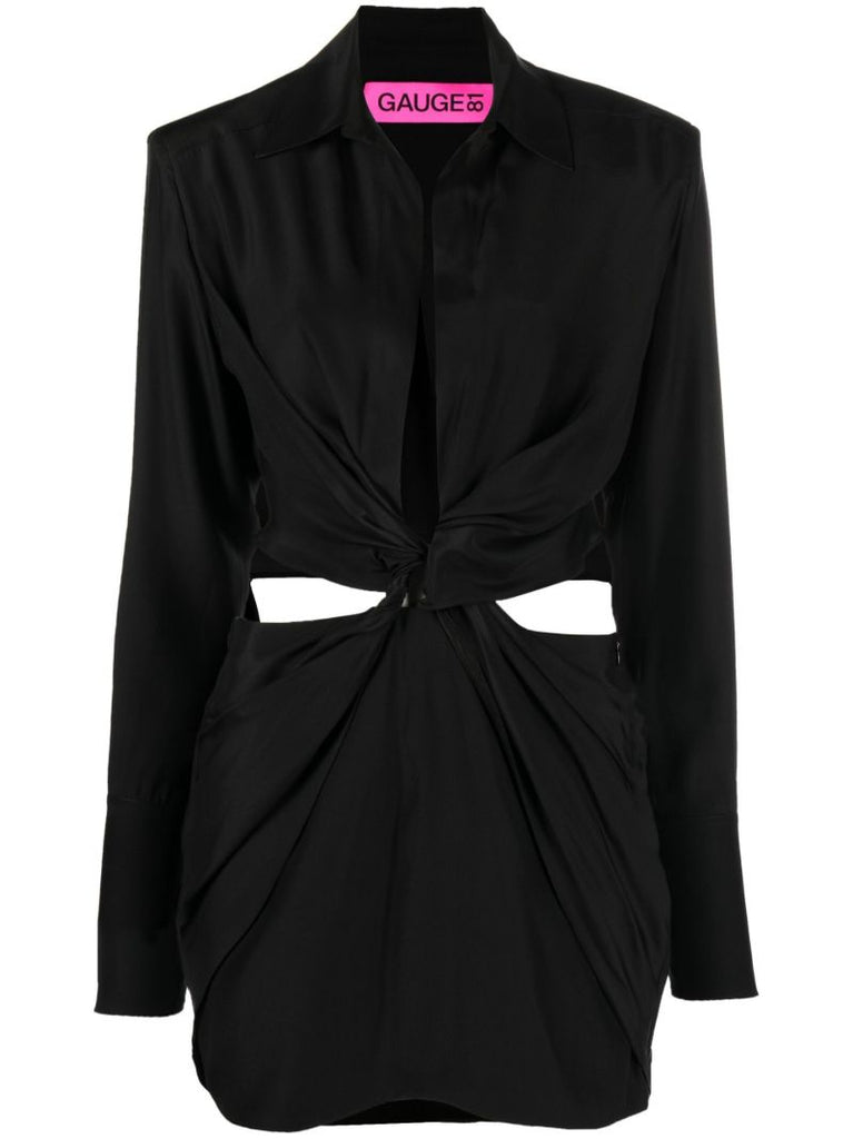 Black Tokai Twist Silk Mini Shirt Dress