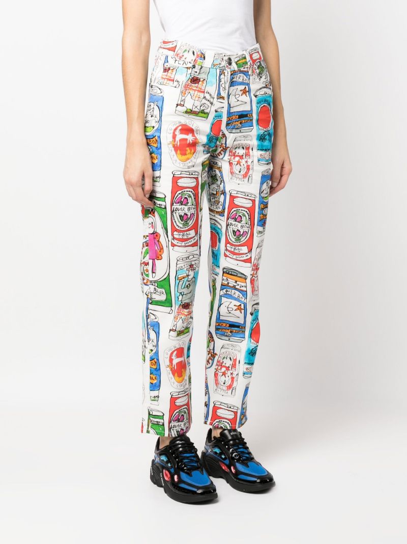 White Beer Can Print Straight-leg Jeans