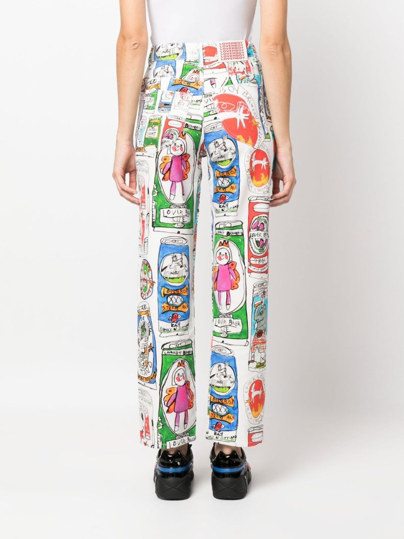 White Beer Can Print Straight-leg Jeans