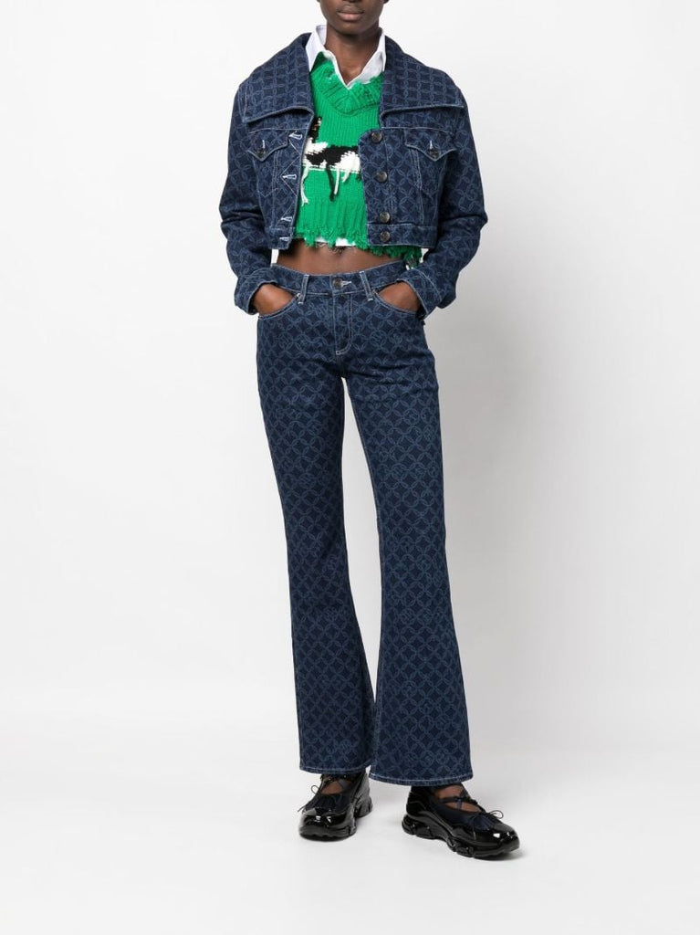 Blue Lady Geometric Print Flared Jeans