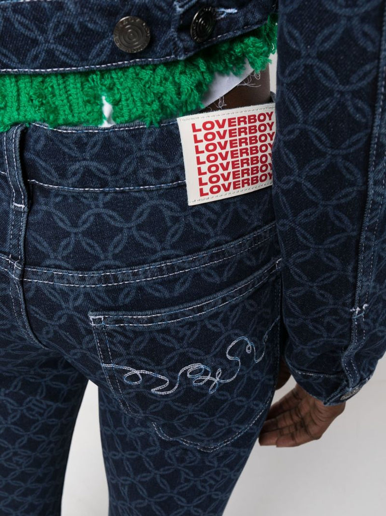 Blue Lady Geometric Print Flared Jeans
