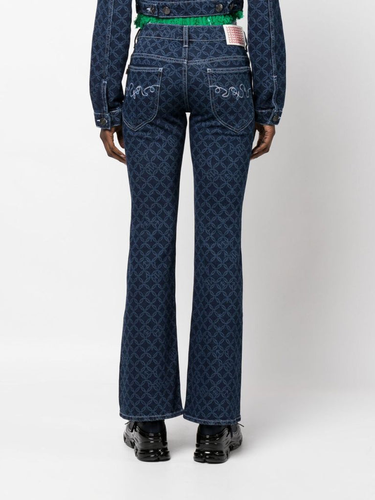 Blue Lady Geometric Print Flared Jeans