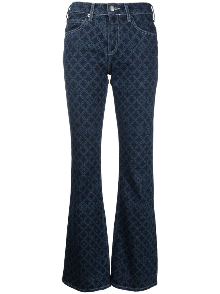 Blue Lady Geometric Print Flared Jeans