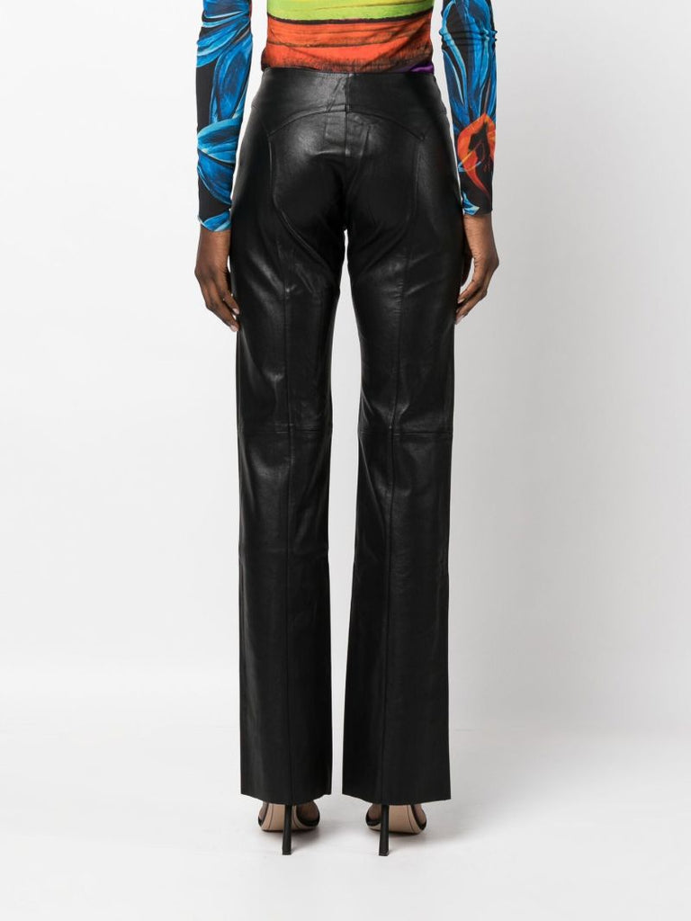 Black Lace-up Vegan Leather Trousers