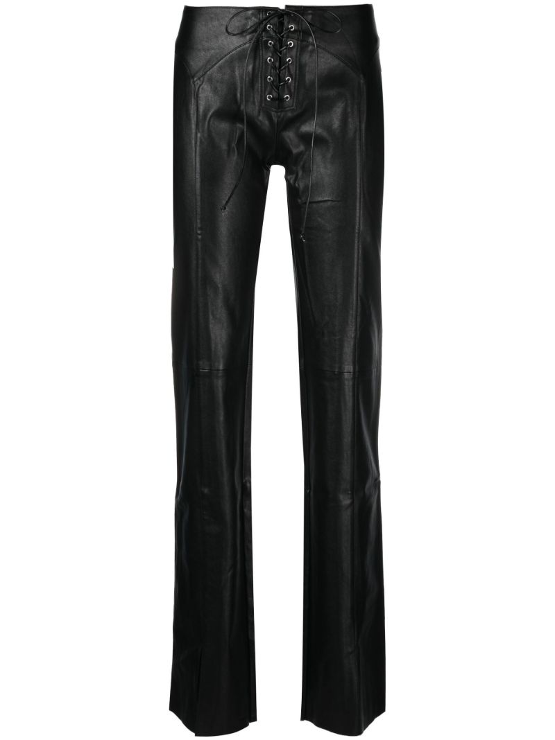 Black Lace-up Vegan Leather Trousers
