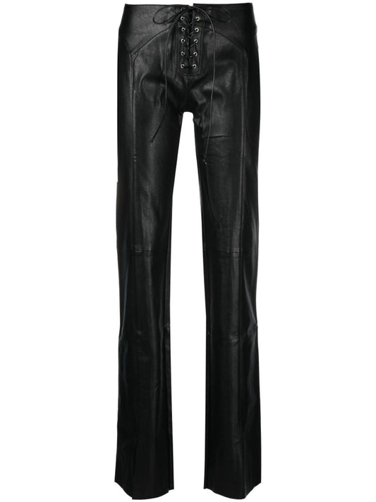 Black Lace-up Vegan Leather Trousers