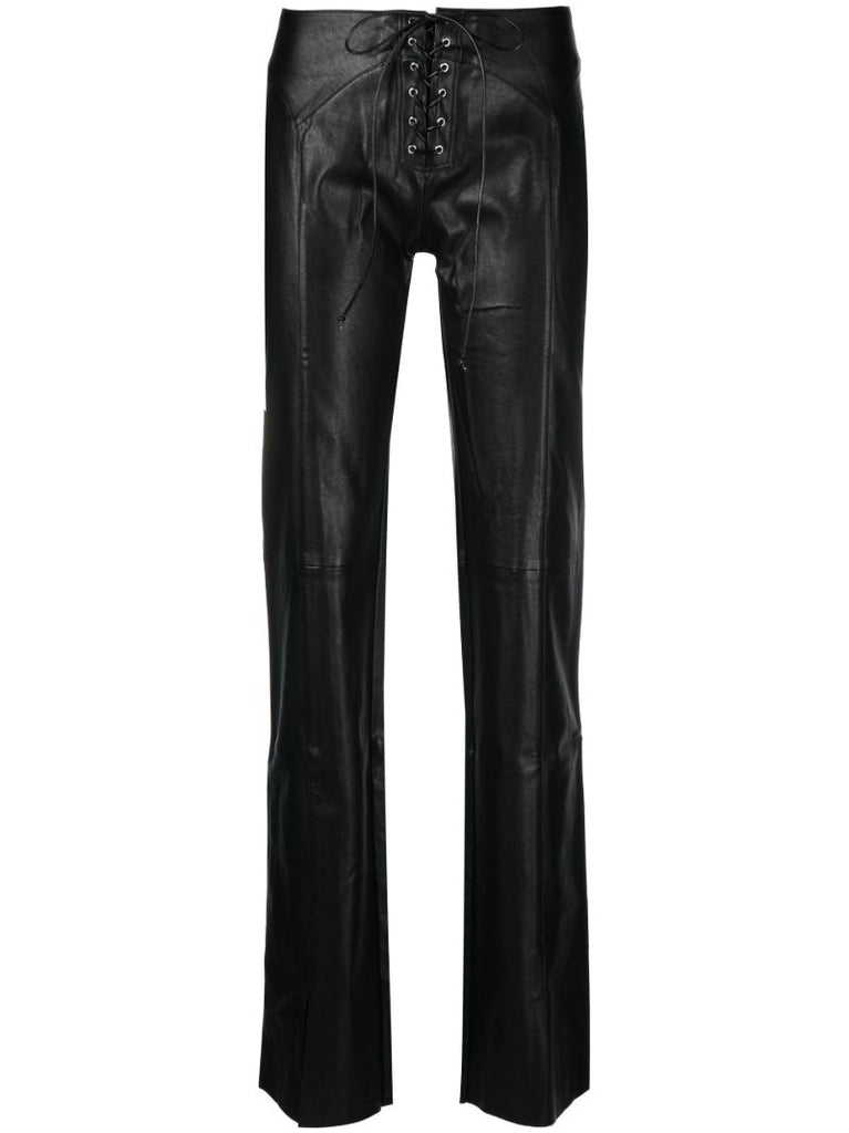 Black Lace-up Vegan Leather Trousers
