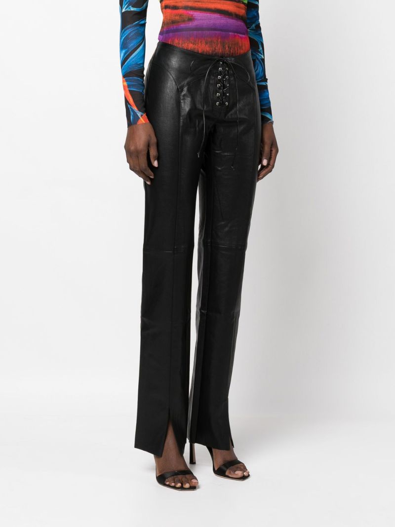 Black Lace-up Vegan Leather Trousers