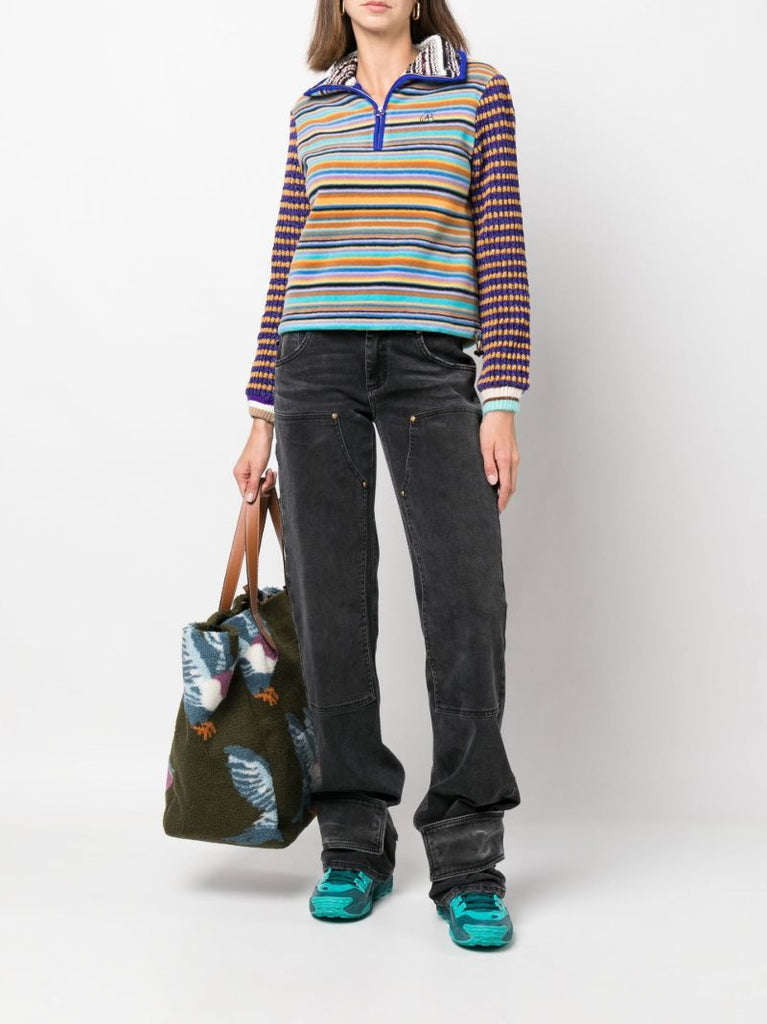 Blue Half-zip Striped Sweater