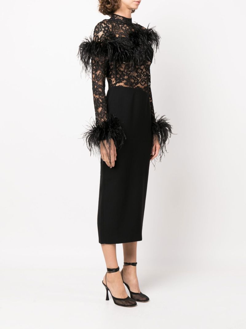 Black Feather-trimmed Lace Dress