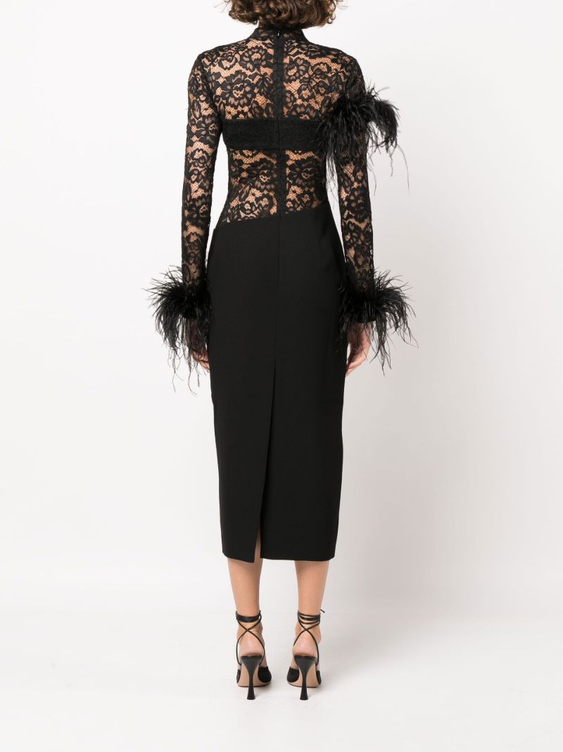Black Feather-trimmed Lace Dress
