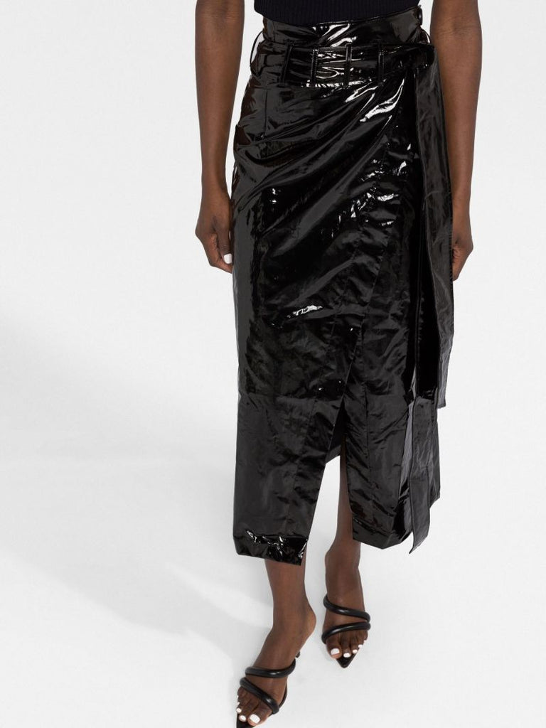 Black Faux Leather Midi Skirt