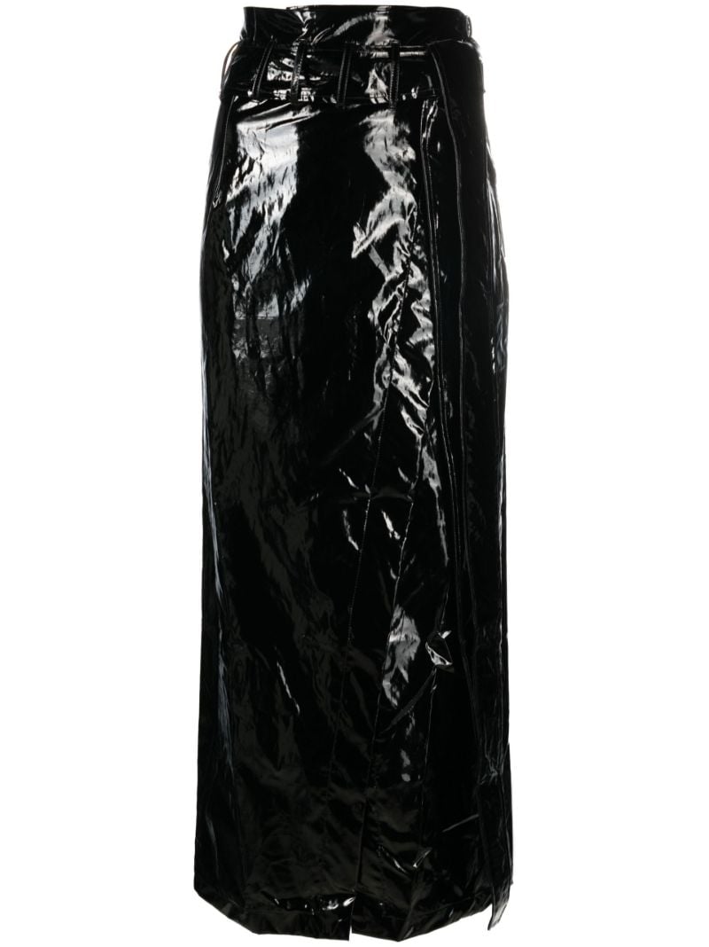 Black Faux Leather Midi Skirt