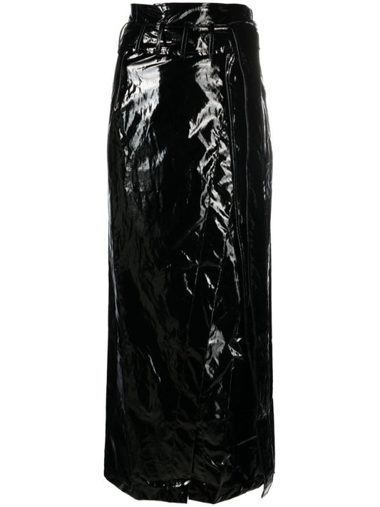 Black Faux Leather Midi Skirt