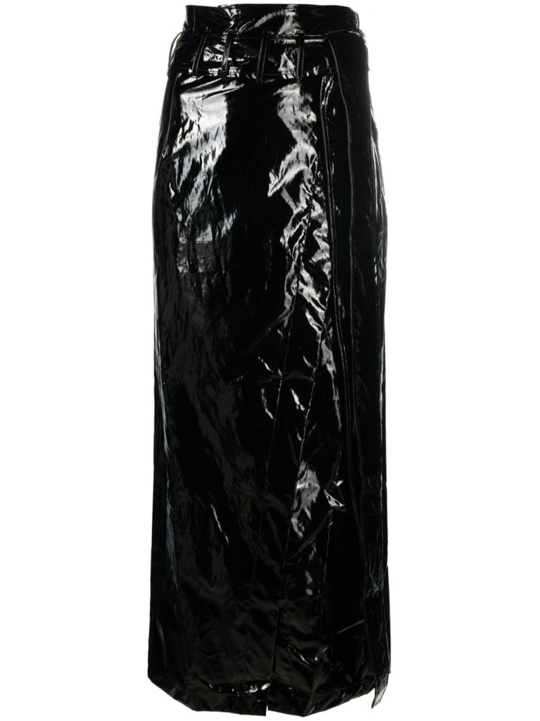 Black Faux Leather Midi Skirt