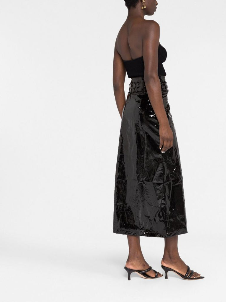 Black Faux Leather Midi Skirt