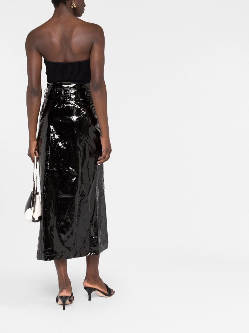 Black Faux Leather Midi Skirt