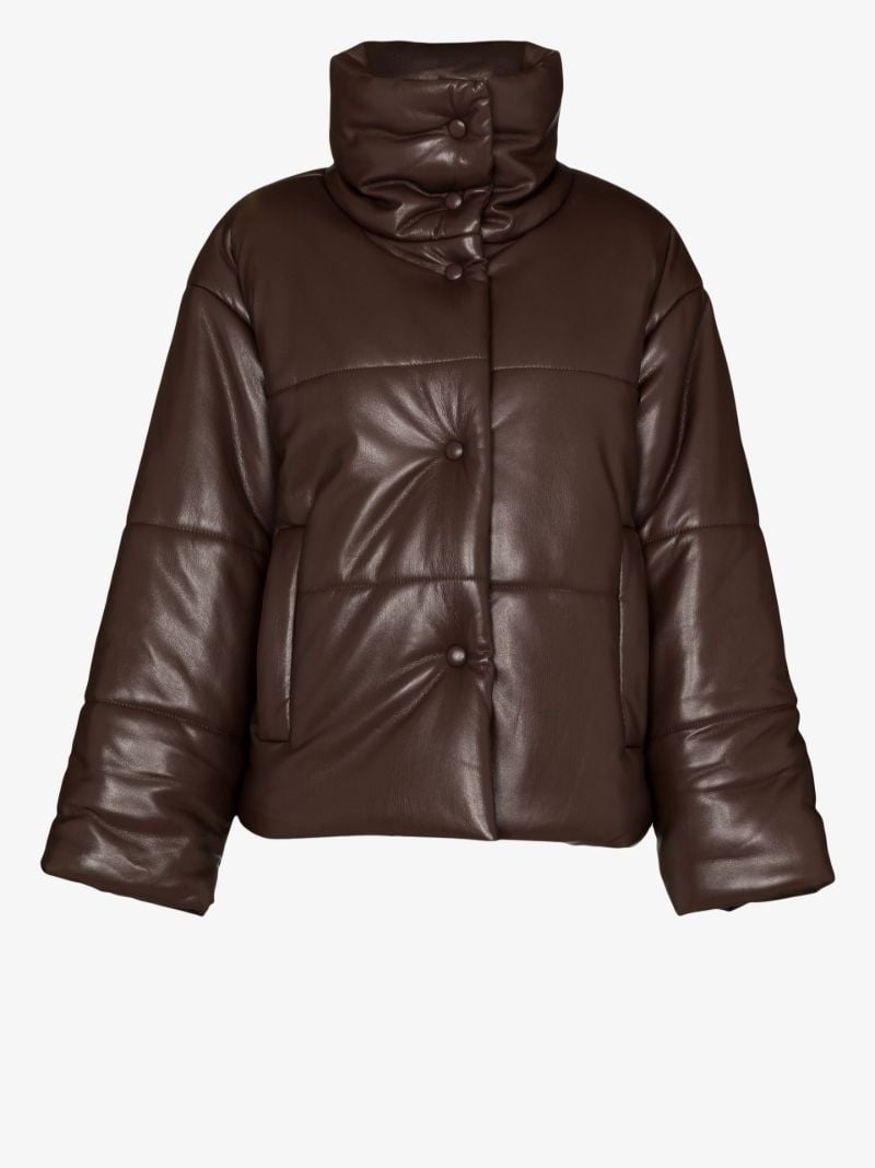 Brown Hide Quilted Vegan Leather Jacket