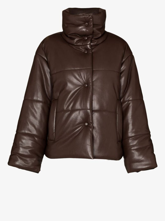 Brown Hide Quilted Vegan Leather Jacket
